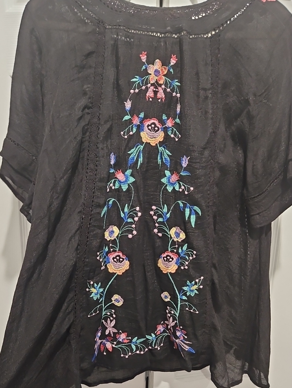 Umgee Black Tunic with Multicolor Floral Embroidery
